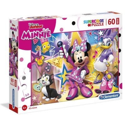 Caixa de quebra-cabeças Disney Junior Minnie com 60 peças, personagens coloridos em fundo brilhante