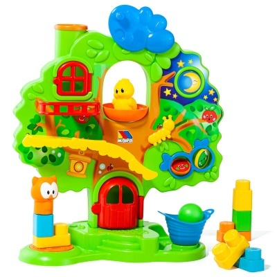 Brinquedo de árvore colorida com acessórios e peças de construção