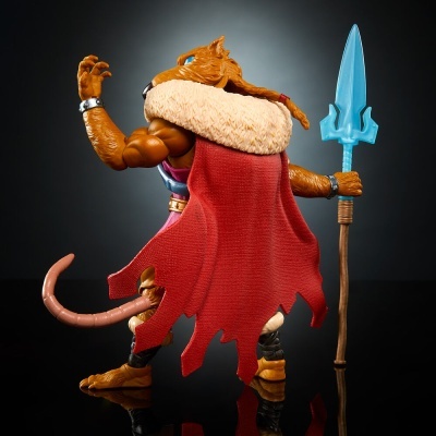 Figura de ação de rato com capa vermelha e tridente azul