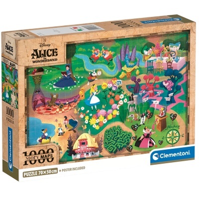 Caixa de puzzle Alice in Wonderland da Clementoni com 1000 peças e cenas coloridas da história