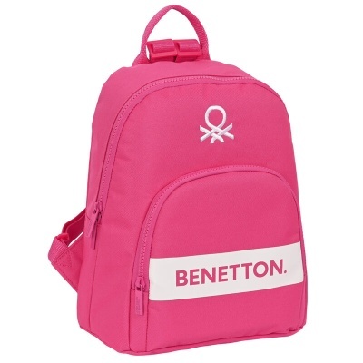 Mochila rosa com logótipo BENETTON em branco e vermelho