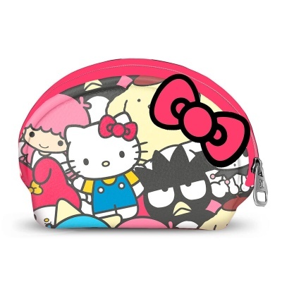 Bolsa pequena com personagens da Sanrio e fecho de correr