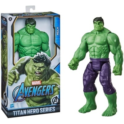 Figura de ação Hulk verde com calças roxas e embalagem Titan Hero Marvel Avengers