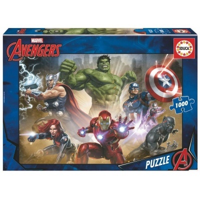 Caixa puzzle Marvel Avengers com 1000 peças e imagem dos super-heróis