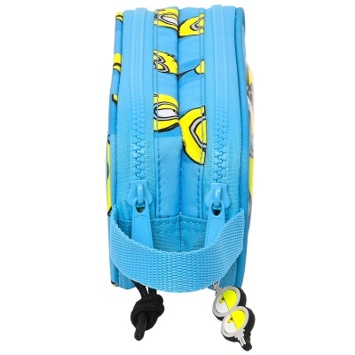 Necessaire azul com emojis amarelos e fechos de correr azuis