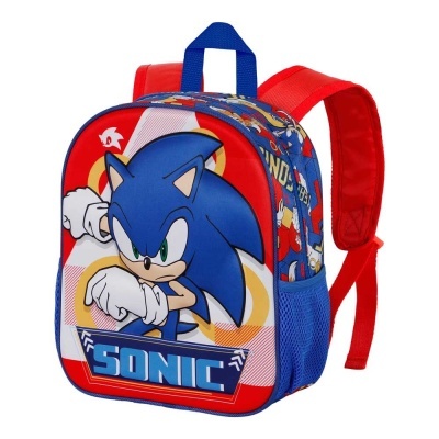 Mochila infantil com estampa do Sonic nas cores vermelho, azul e branco