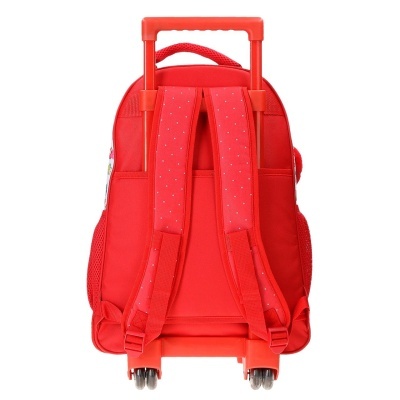 Mochila vermelha de carrinho com asas almofadadas e rodas