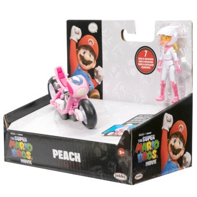 Brinquedo Peach com mota rosa do filme Super Mario Bros em embalagem