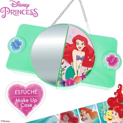 Estojo Make Up Case Disney Princess verde com espelho e Ariel