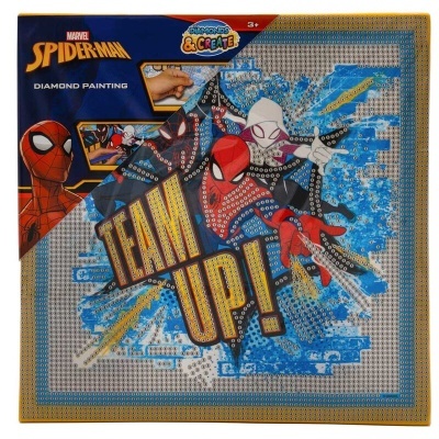 Kit de pintura diamante Marvel Spider-Man com imagem e texto TEAM UP!
