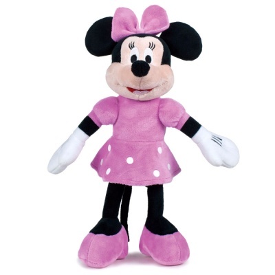 Pelúcia da personagem Minnie com vestido rosa e laço