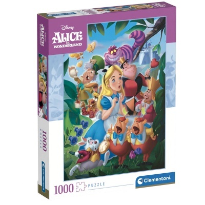 Caixa de puzzle Clementoni 1000 peças Alice in Wonderland colorido com personagens Disney