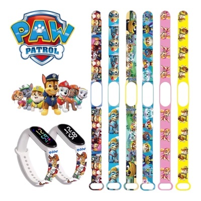 Pulseiras para relógio digital com tema Paw Patrol em silicone colorido e estampado