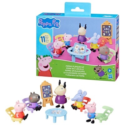Jogo de brincar Peppa Pig com figuras, cadeiras, mesa e quadro-negro