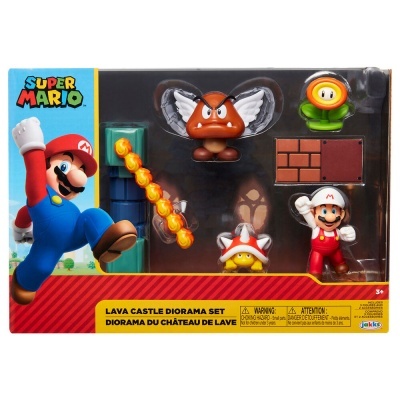 Conjunto Super Mario Lava Castle Diorama com figuras e blocos em embalagem