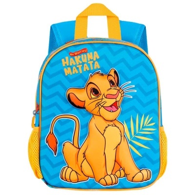 Mochila infantil azul com estampa do Simba e texto Hakuna Matata