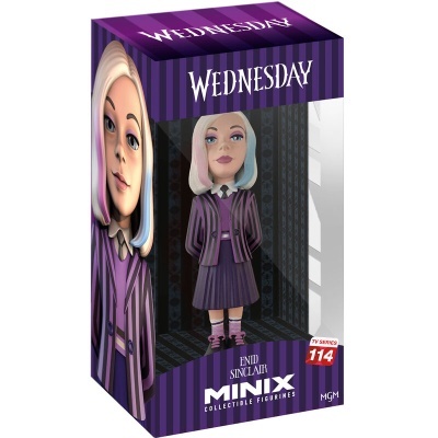 Figura colecionável Minix da Enid Sinclair da série Wednesday em embalagem roxa