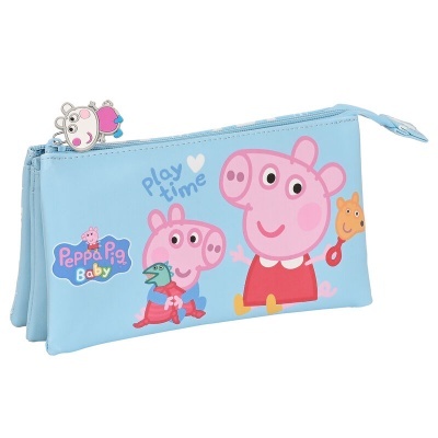 Estojo azul claro com estampa Peppa Pig e frase play time