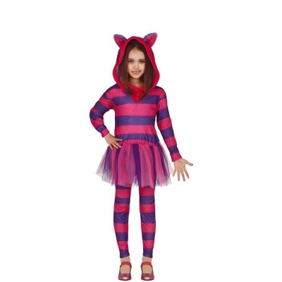 roupa infantil às riscas com capuz e saia tule cor-de-rosa