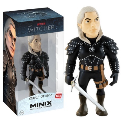 Figura colecionável Minix Geralt de Rivia com armadura preta e espada