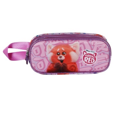 Estojo escolar cor-de-rosa com panda vermelho e texto Disney Pixar Turning Red