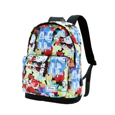 mochila colorida Disney com personagens clássicos e alças pretas
