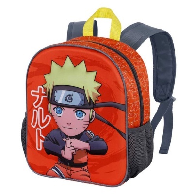 Mochila infantil vermelha com estampa do Naruto em pose de luta
