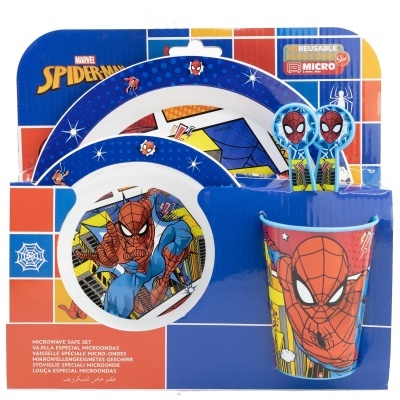 Conjunto de loiça reutilizável Homem-Aranha com prato, taça e copo em plástico colorido