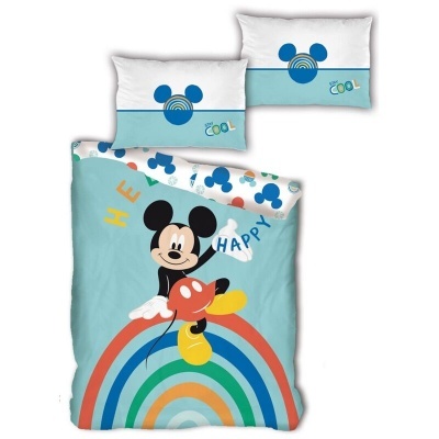 Conjunto de cama infantil com impressão do Mickey Mouse em azul claro e almofadas