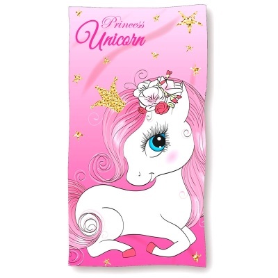 Toalha rosa com desenho de unicórnio e texto Princess Unicorn