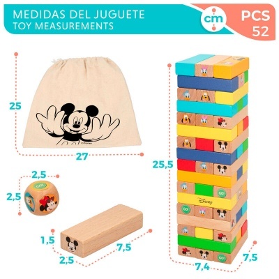 Blocos de madeira coloridos Disney com saco de tecido e dado