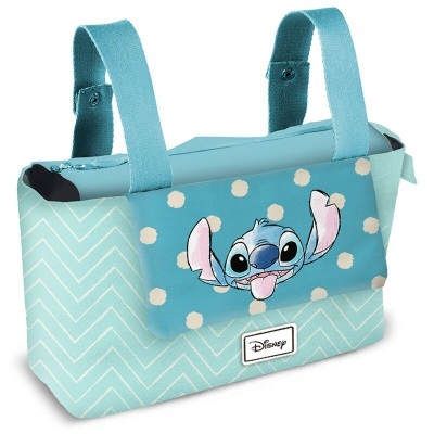 Bolsa azul clara com o rosto do Stitch e alças, padrão zig-zag branco