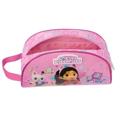 Estojo rosa com personagens Gabby's Dollhouse e alça lateral
