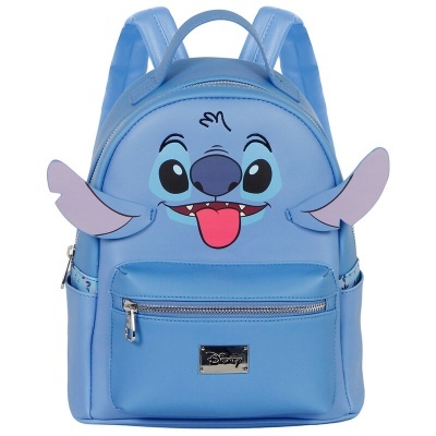 Mochila azul clara com rosto do Stitch da Disney e orelhas 3D