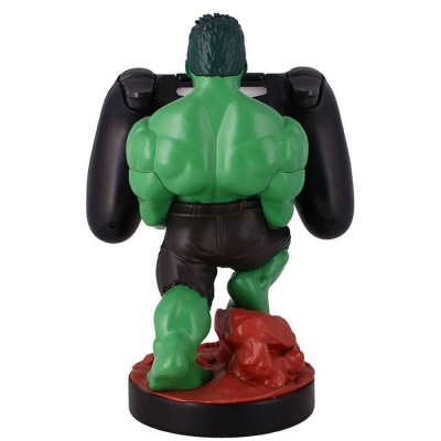 Figurine Hulk segurando comando videojogo sobre base preta e vermelha