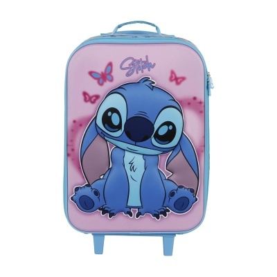 Mala de viagem infantil rosa e azul com estampa do Stitch