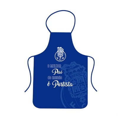 Avental azul com texto e emblema do FC Porto