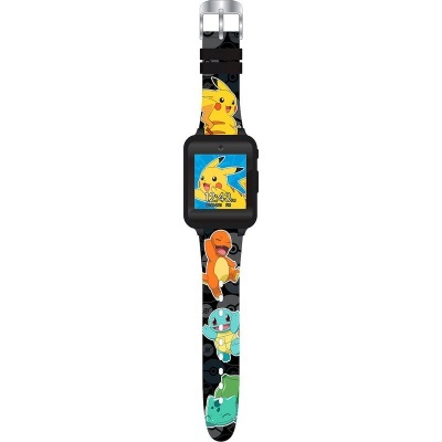 Relógio digital preto com personagens Pokémon na bracelete