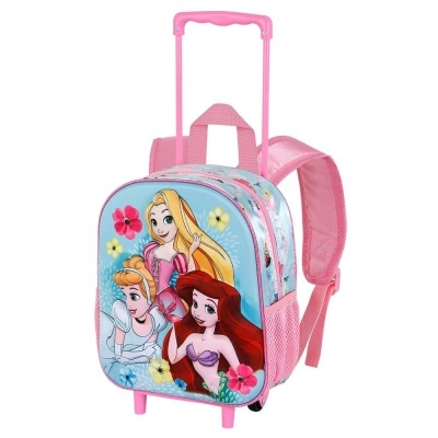 Mala de rodinhas e mochila com estampa das princesas Disney em azul e rosa