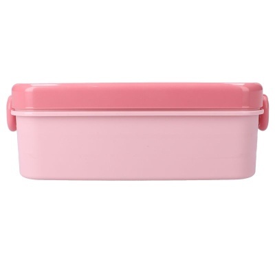 Caixa plástica retangular rosa com tampa rosa escura e fechos laterais