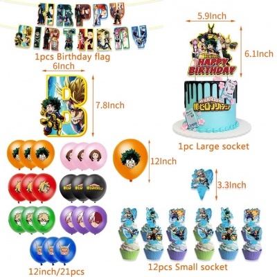 Conjunto de decoração para festa de aniversário com tema de anime e vários balões coloridos