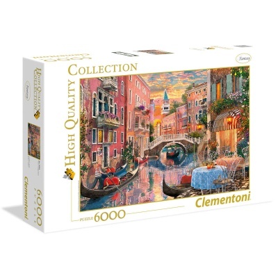 Caixa de puzzle Clementoni com 6000 peças mostrando canal com gondoleiro e edifícios coloridos
