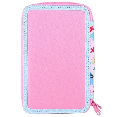 Estojo escolar rosa com fecho e padrão floral lateral