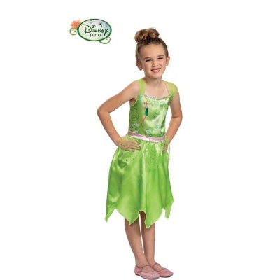 Vestido verde infantil estilo Tinker Bell com detalhes em rosa e dourado