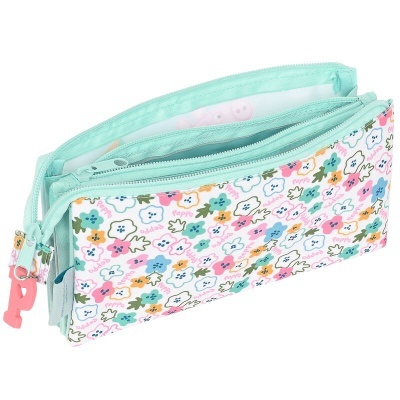 Estojo escolar floral colorido com fecho de correr e divisórias internas