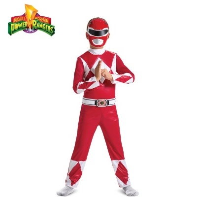 Fato infantil Power Rangers vermelho com capacete e padrão branco