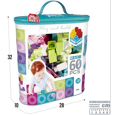 Conjunto de blocos de construção coloridos em bolsa com alça e fecho