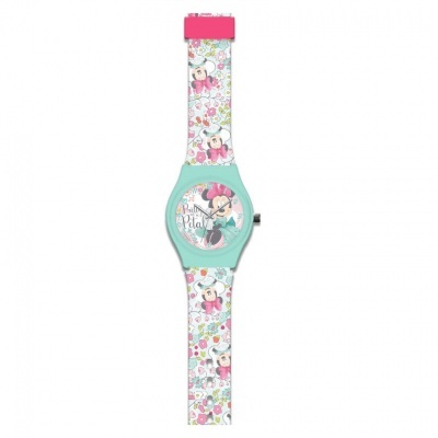 Relógio infantil Minnie Mouse com bracelete colorido e padrão floral