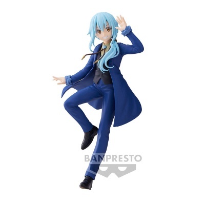Figura de personagem anime com cabelo azul e roupa azul escura