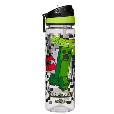 Garrafa de água Minecraft transparente com tampa preta e verde